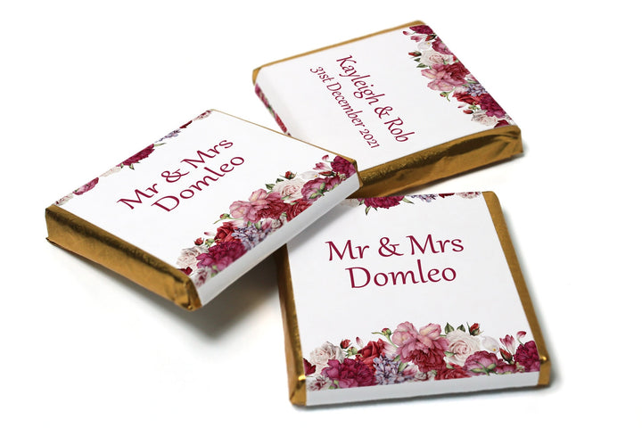 Floral Wedding Chocolates - Personalised Wedding Favours - Neapolitan Chocolates - V6