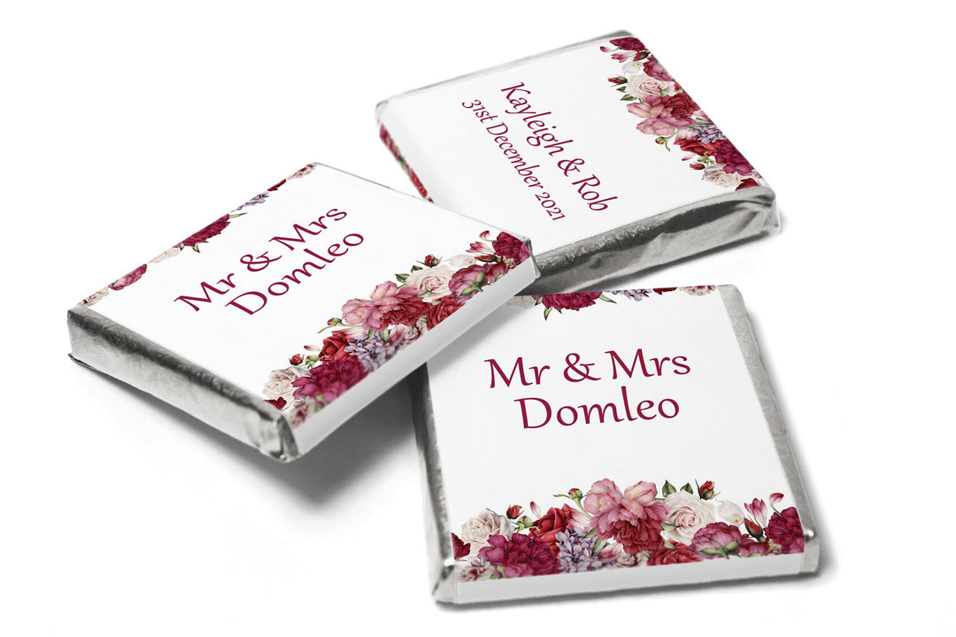 Floral Wedding Chocolates - Personalised Wedding Favours - Neapolitan Chocolates - V6