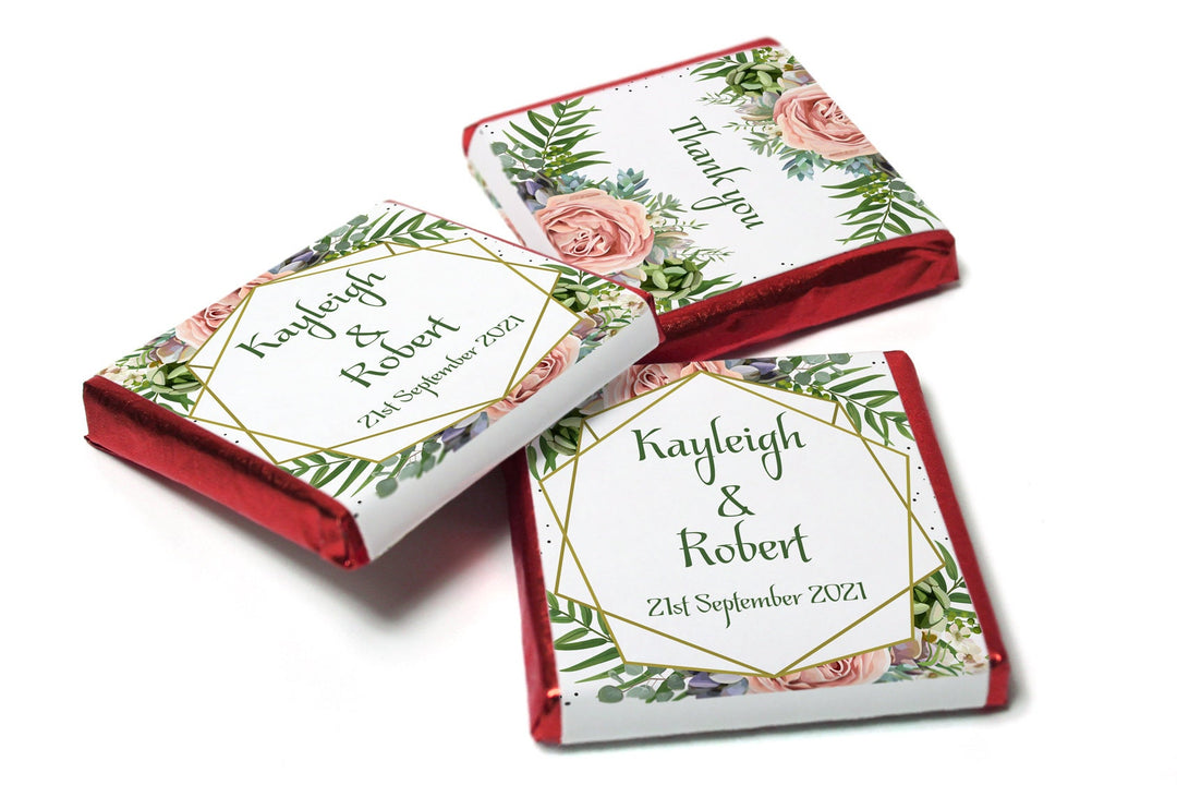 Floral Wedding Chocolates - Personalised Wedding Favours - Neapolitan Chocolates - V10