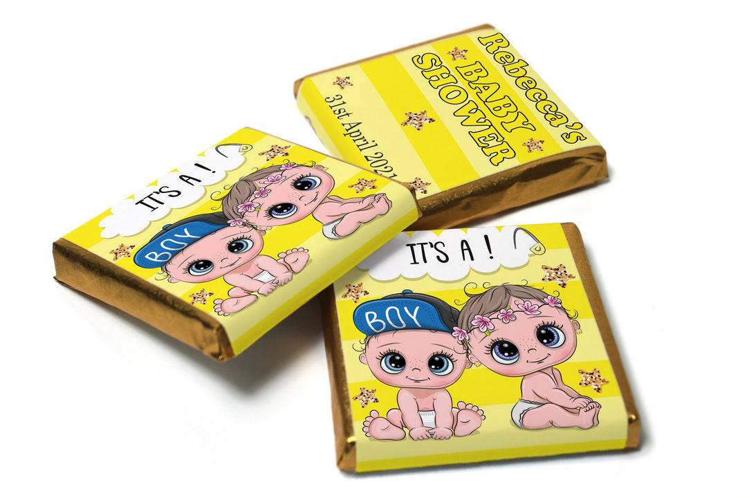 Baby Shower Chocolates - Personalised Favours - Neapolitan Chocolates - Yellow Reveal V5