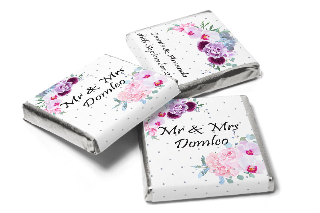 Floral Wedding Chocolates - Personalised Wedding Favours - Neapolitan Chocolates- V0