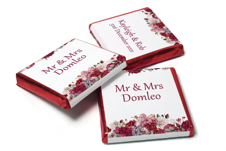 Floral Wedding Chocolates - Personalised Wedding Favours - Neapolitan Chocolates - V6