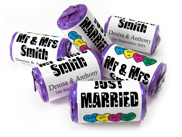 Wedding Sweets - Personalised Wedding Favours - Love Heart Sweets with Inner Foil choices - Black Text - V7