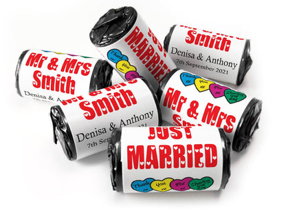 Wedding Sweets - Personalised Wedding Favours - Love Heart Sweets with Inner Foil choices, Red Text, Foil Choices - V7