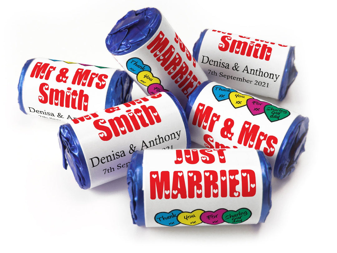 Wedding Sweets - Personalised Wedding Favours - Love Heart Sweets with Inner Foil choices, Red Text, Foil Choices - V7