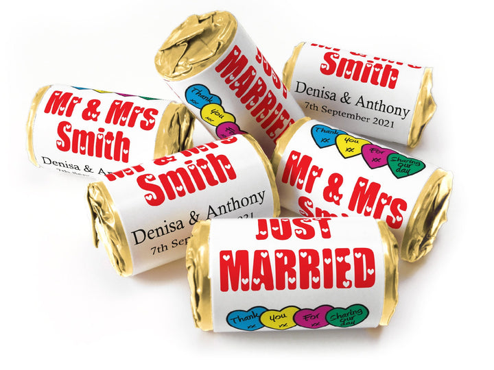 Wedding Sweets - Personalised Wedding Favours - Love Heart Sweets with Inner Foil choices, Red Text, Foil Choices - V7