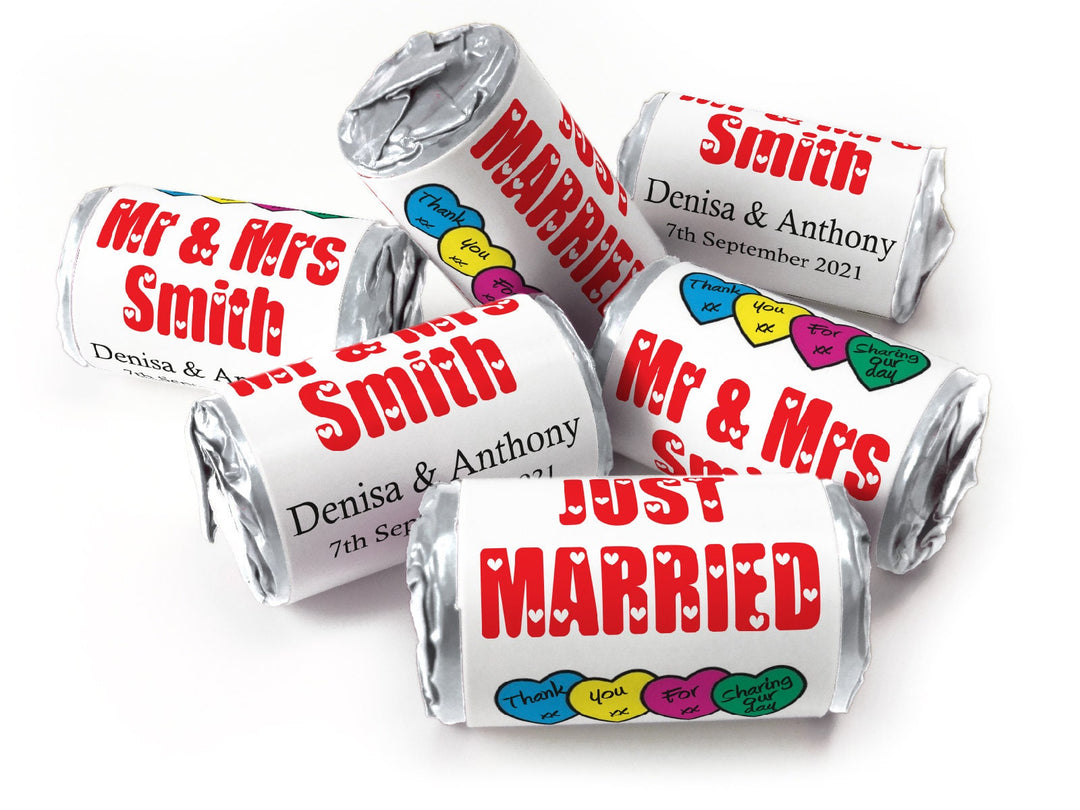 Wedding Sweets - Personalised Wedding Favours - Love Heart Sweets with Inner Foil choices, Red Text, Foil Choices - V7