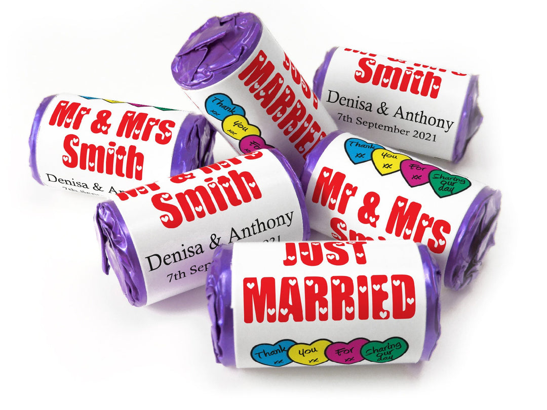 Wedding Sweets - Personalised Wedding Favours - Love Heart Sweets with Inner Foil choices, Red Text, Foil Choices - V7