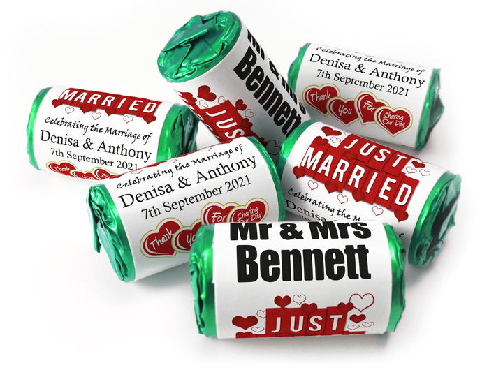 Wedding Sweets - Personalised Wedding Favours - Love Heart Sweets with Inner Foil choices - V1