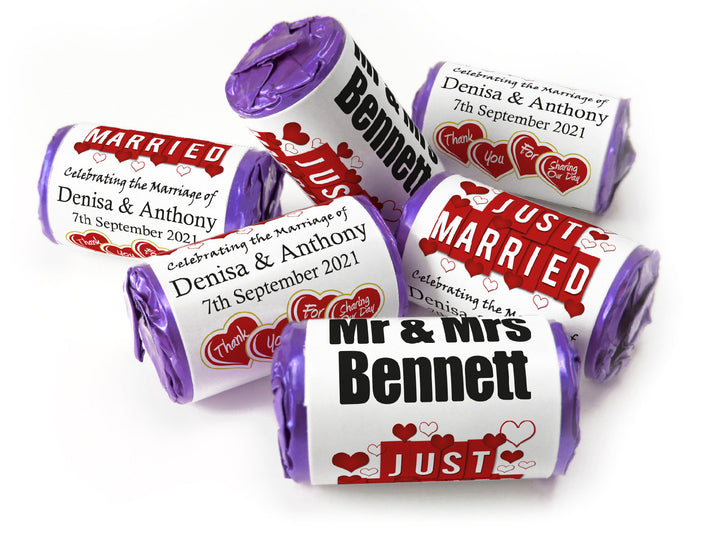 Wedding Sweets - Personalised Wedding Favours - Love Heart Sweets with Inner Foil choices - V1