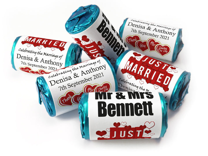 Wedding Sweets - Personalised Wedding Favours - Love Heart Sweets with Inner Foil choices - V1