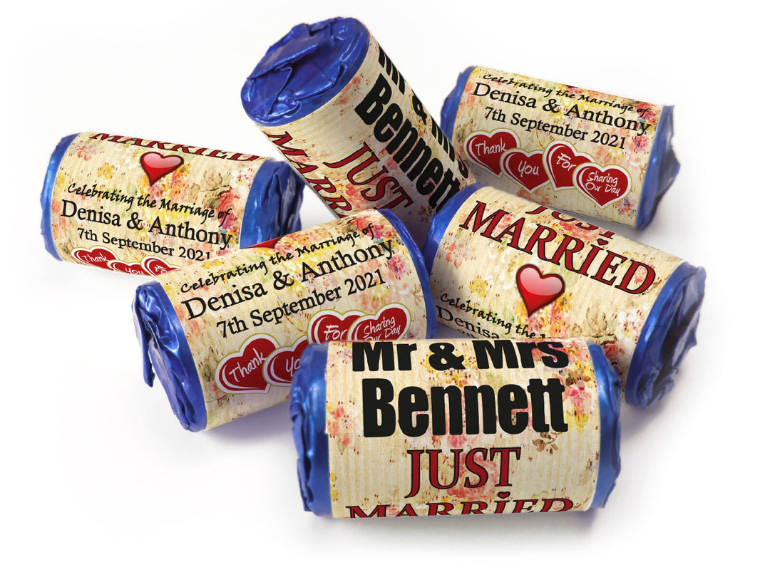 Wedding Sweets - Personalised Wedding Favours - Love Heart Sweets with Inner Foil choices, Vintage, Foil Choices - V2