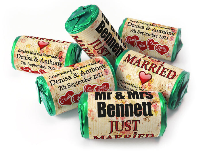 Wedding Sweets - Personalised Wedding Favours - Love Heart Sweets with Inner Foil choices, Vintage, Foil Choices - V2