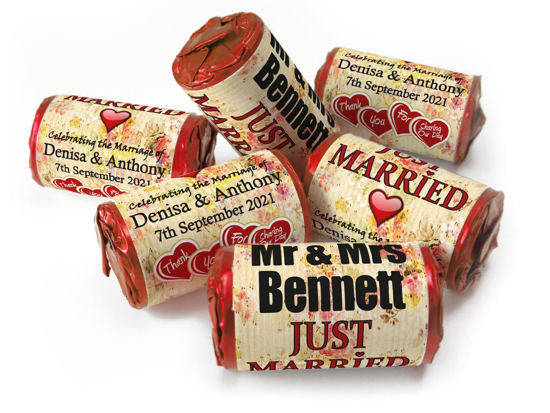 Wedding Sweets - Personalised Wedding Favours - Love Heart Sweets with Inner Foil choices, Vintage, Foil Choices - V2