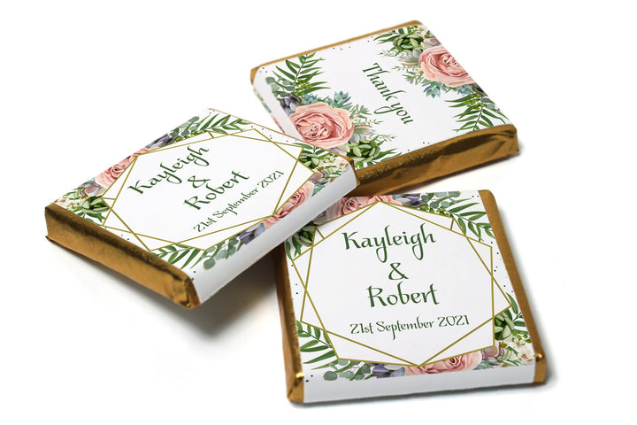 Floral Wedding Chocolates - Personalised Wedding Favours - Neapolitan Chocolates - V10