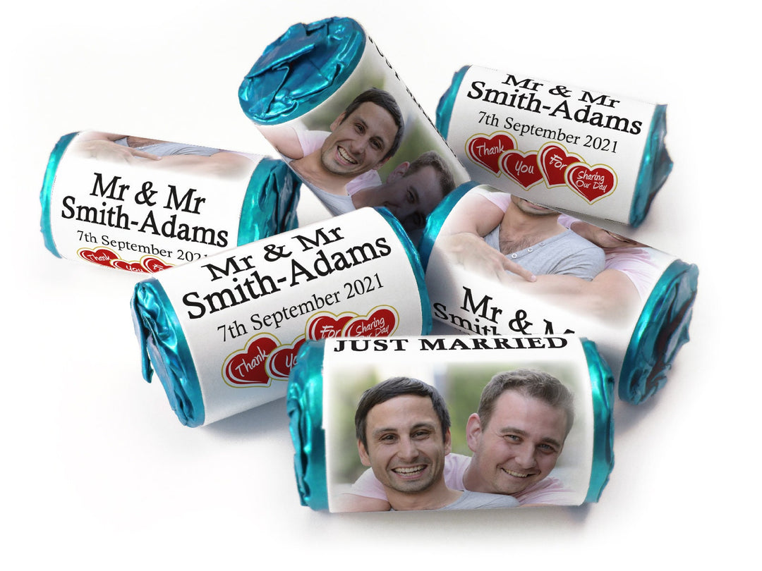 Wedding Sweets - Personalised Wedding Favours - Love Heart Sweets with Inner Foil choices, Mr & Mr - V3