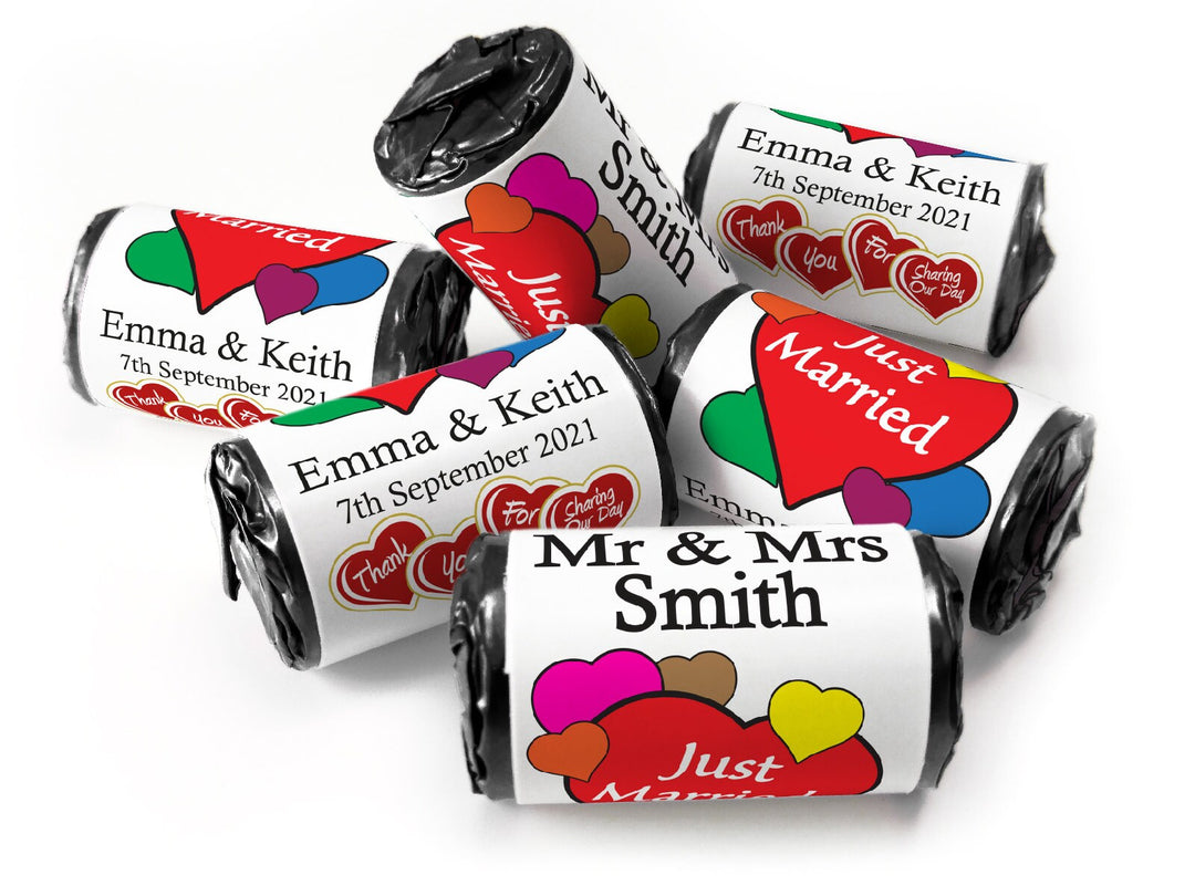 Wedding Sweets - Personalised Wedding Favours - Love Heart Sweets with Inner Foil choices - V6