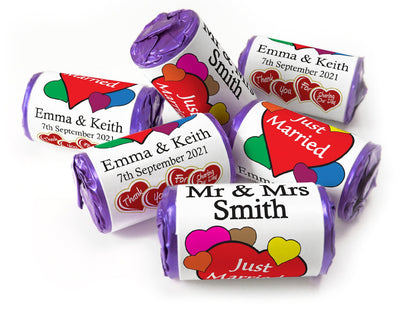 Wedding Sweets - Personalised Wedding Favours - Love Heart Sweets with Inner Foil choices - V6