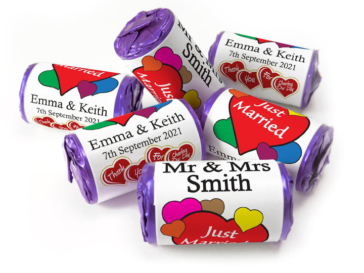 Wedding Sweets - Personalised Wedding Favours - Love Heart Sweets with Inner Foil choices - V6