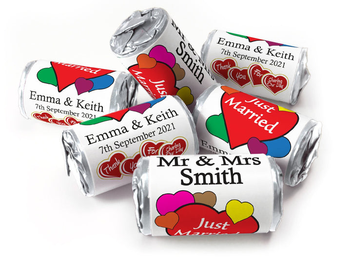 Wedding Sweets - Personalised Wedding Favours - Love Heart Sweets with Inner Foil choices - V6