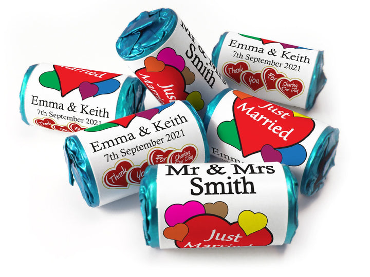 Wedding Sweets - Personalised Wedding Favours - Love Heart Sweets with Inner Foil choices - V6