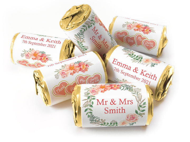 Wedding Sweets - Personalised Wedding Favours - Love Heart Sweets with Inner Foil choices, Floral - V9