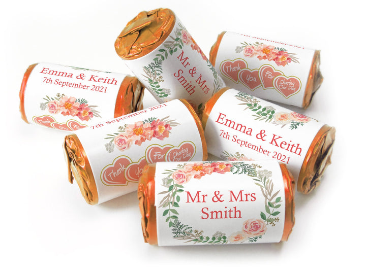 Wedding Sweets - Personalised Wedding Favours - Love Heart Sweets with Inner Foil choices, Floral - V9