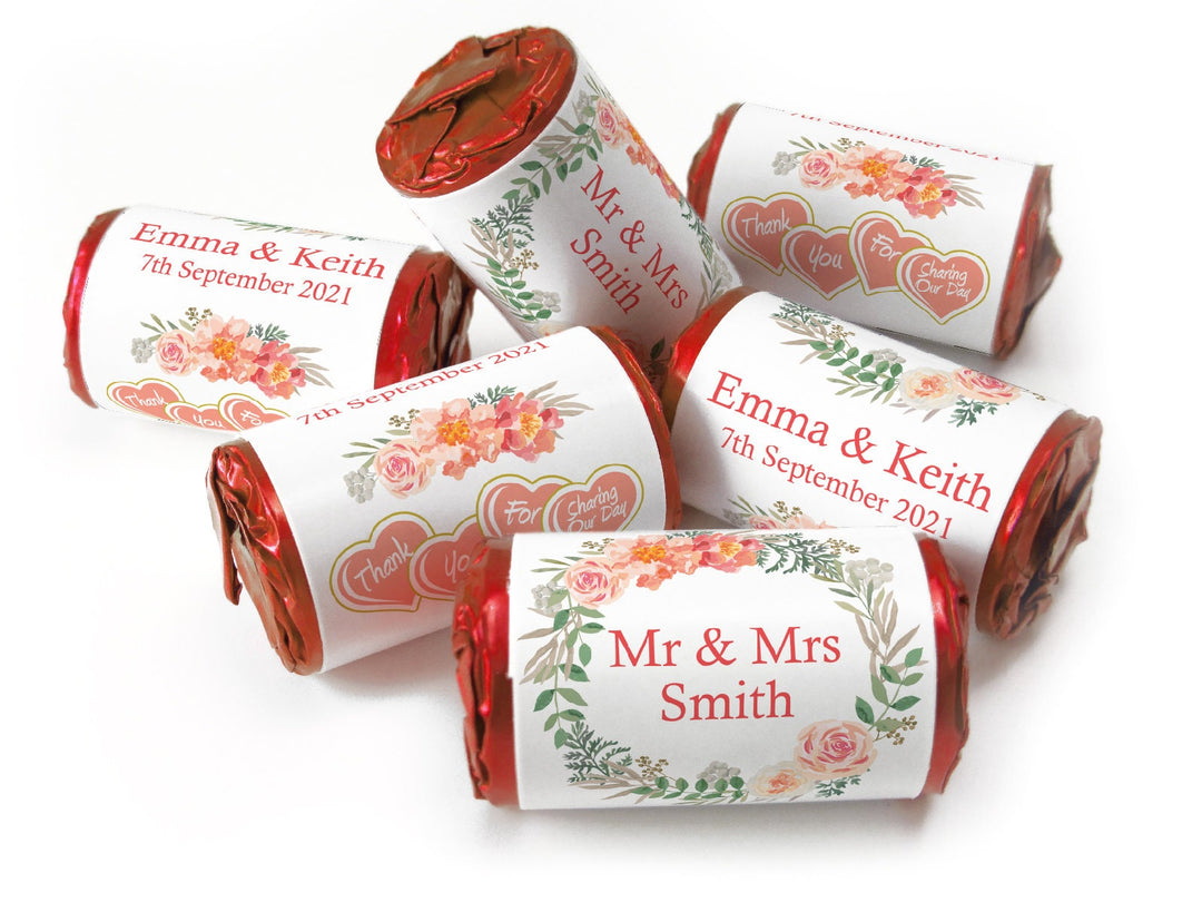 Wedding Sweets - Personalised Wedding Favours - Love Heart Sweets with Inner Foil choices, Floral - V9