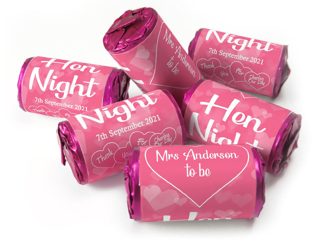 Hen Night Sweets - Personalised Favours - Love Heart Sweets with Inner Foil choices, V1