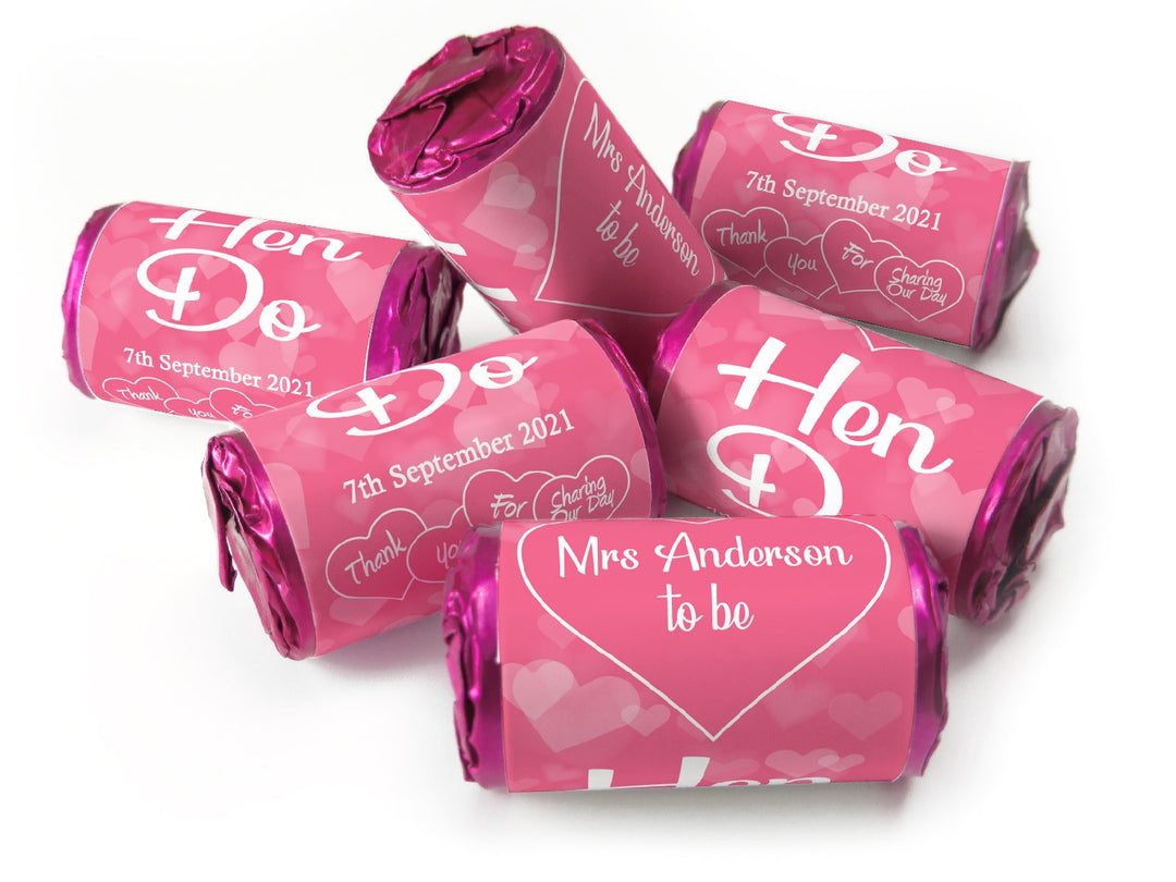 Hen Do Sweets - Personalised Favours - Love Heart Sweets with Inner Foil choices - V1