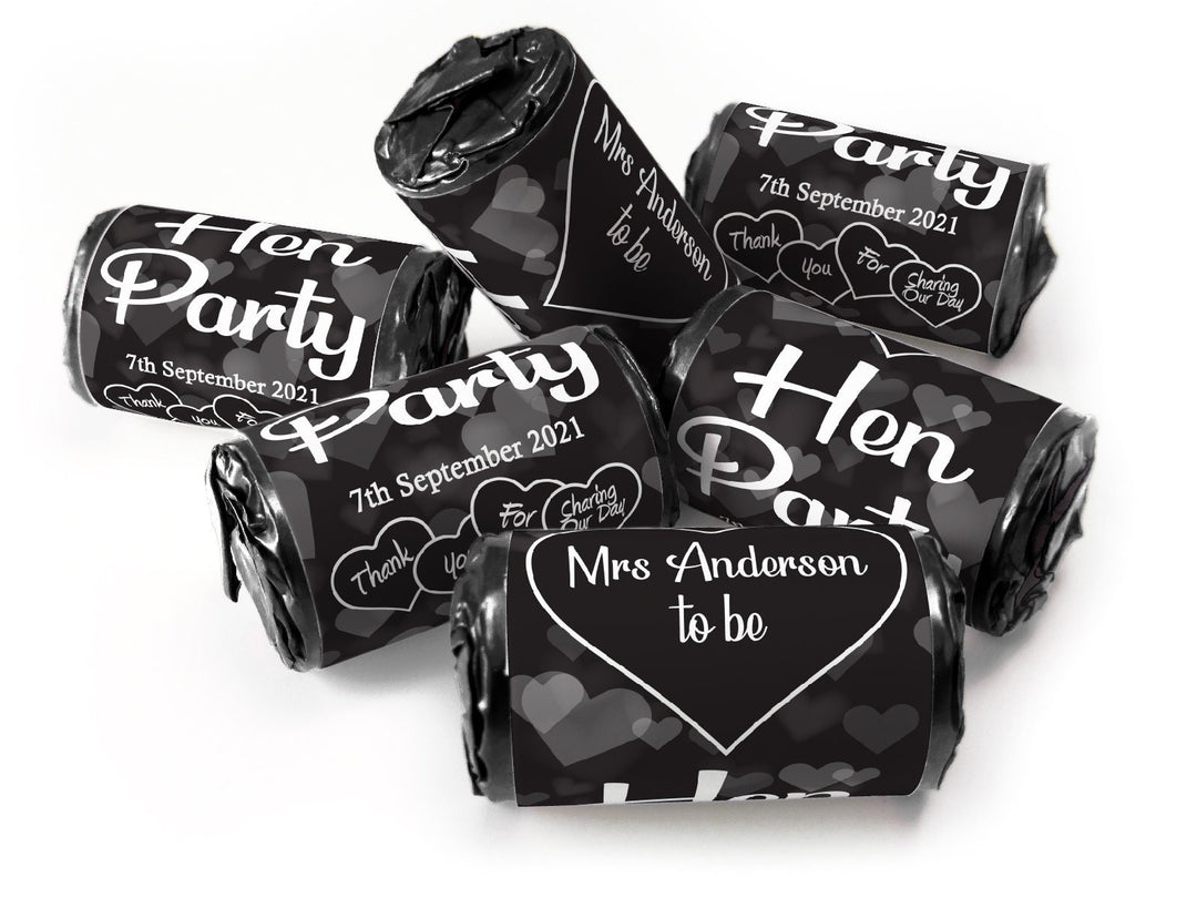 Hen Party Sweets - Personalised Favours - Love Heart Sweets with Matching Colour Foil Choices - V1