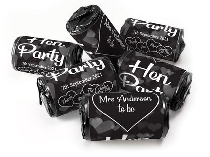 Hen Party Sweets - Personalised Favours - Love Heart Sweets with Matching Colour Foil Choices - V1