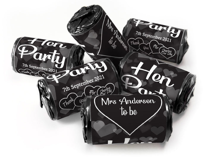 Hen Party Sweets - Personalised Favours - Love Heart Sweets with Matching Colour Foil Choices - V1