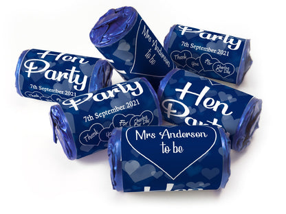 Hen Party Sweets - Personalised Favours - Love Heart Sweets with Matching Colour Foil Choices - V1