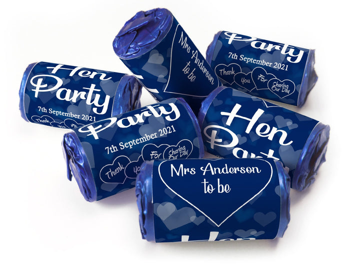 Hen Party Sweets - Personalised Favours - Love Heart Sweets with Matching Colour Foil Choices - V1