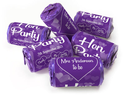 Hen Party Sweets - Personalised Favours - Love Heart Sweets with Matching Colour Foil Choices - V1