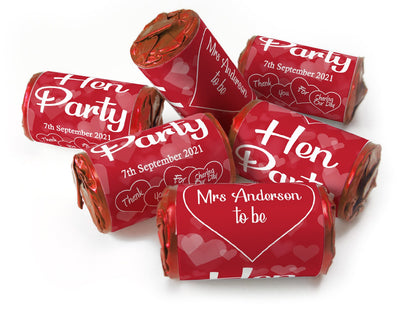 Hen Party Sweets - Personalised Favours - Love Heart Sweets with Matching Colour Foil Choices - V1