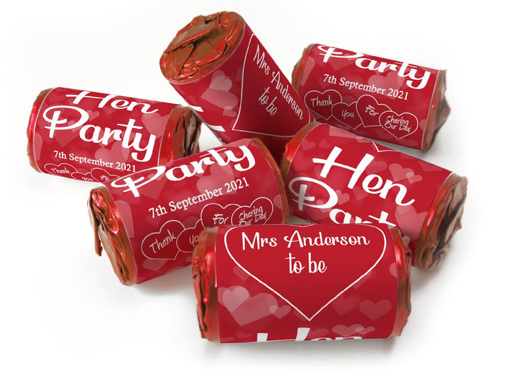 Hen Party Sweets - Personalised Favours - Love Heart Sweets with Matching Colour Foil Choices - V1
