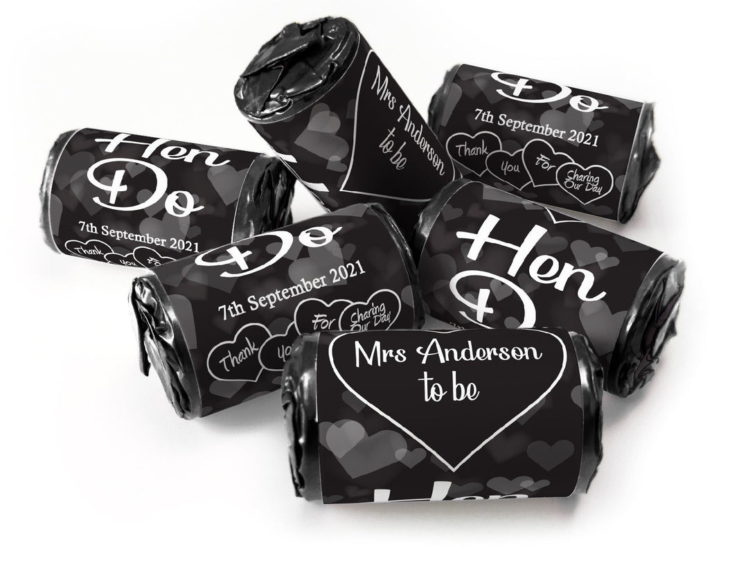 Hen Do Sweets - Personalised Favours - Love Heart Sweets with Matching Colour Foil Choices - V1