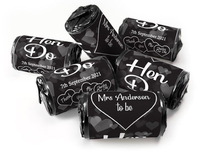 Hen Do Sweets - Personalised Favours - Love Heart Sweets with Matching Colour Foil Choices - V1