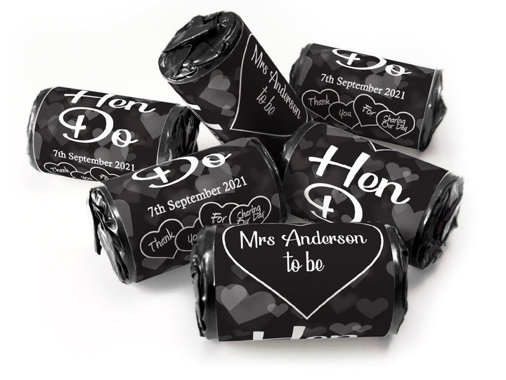 Hen Do Sweets - Personalised Favours - Love Heart Sweets with Matching Colour Foil Choices - V1