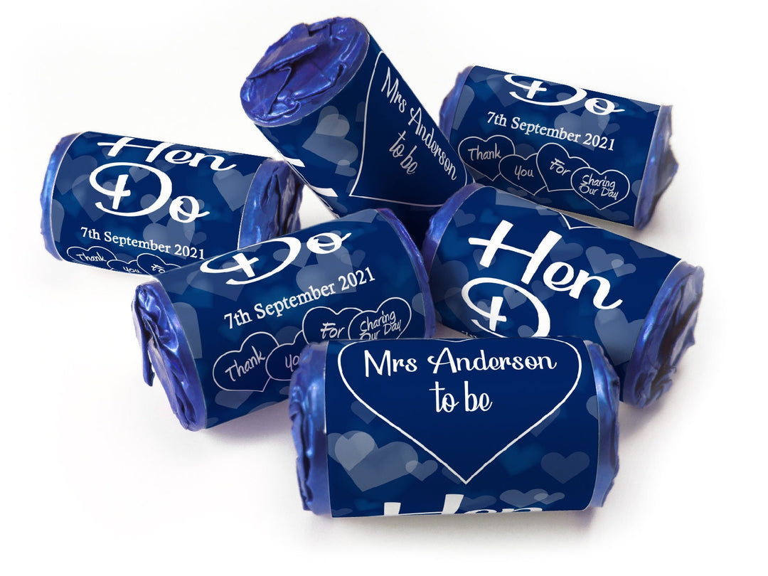 Hen Do Sweets - Personalised Favours - Love Heart Sweets with Matching Colour Foil Choices - V1