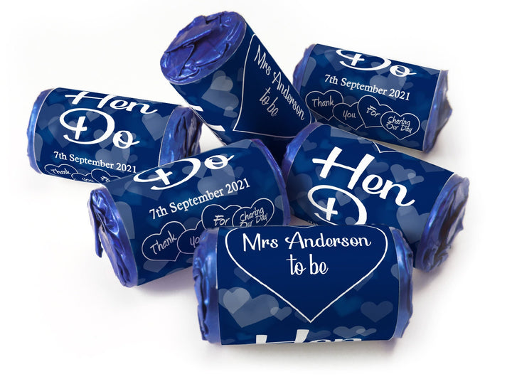 Hen Do Sweets - Personalised Favours - Love Heart Sweets with Matching Colour Foil Choices - V1
