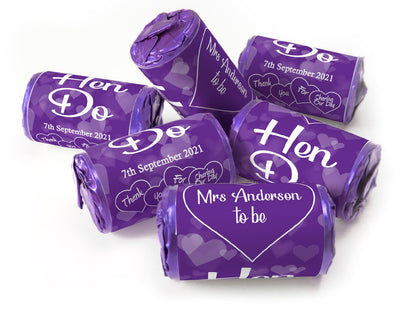 Hen Do Sweets - Personalised Favours - Love Heart Sweets with Matching Colour Foil Choices - V1