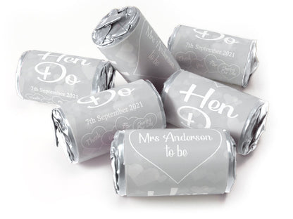 Hen Do Sweets - Personalised Favours - Love Heart Sweets with Matching Colour Foil Choices - V1