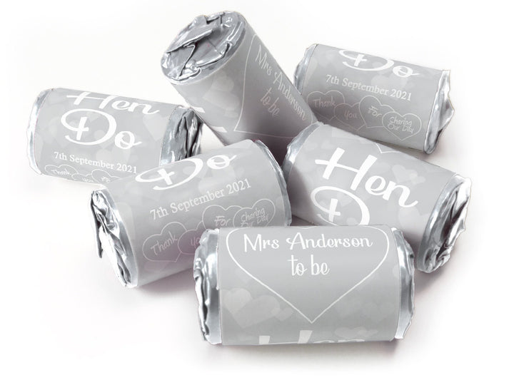 Hen Do Sweets - Personalised Favours - Love Heart Sweets with Matching Colour Foil Choices - V1