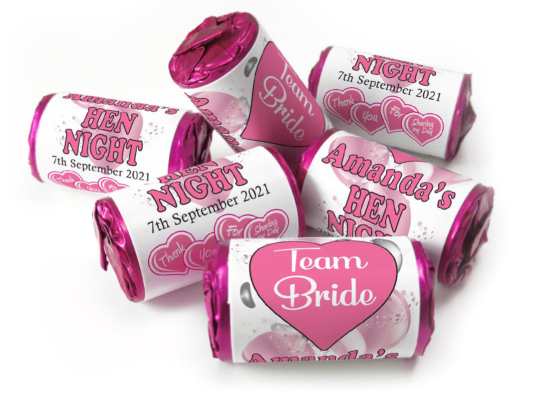 Hen Night Sweets - Personalised Favours - Love Heart Sweets with Inner Foil choices -V3