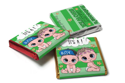 Baby Shower Chocolates - Personalised Favours - Neapolitan Chocolates - Green Reveal V5