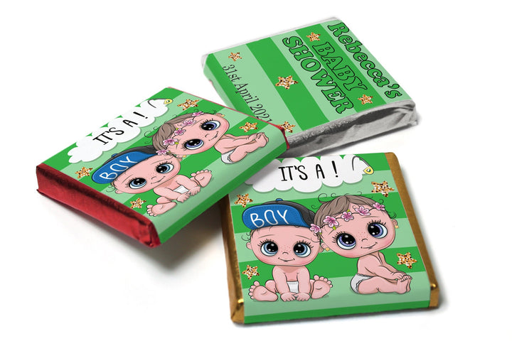 Baby Shower Chocolates - Personalised Favours - Neapolitan Chocolates - Green Reveal V5