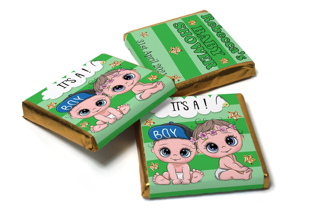 Baby Shower Chocolates - Personalised Favours - Neapolitan Chocolates - Green Reveal V5